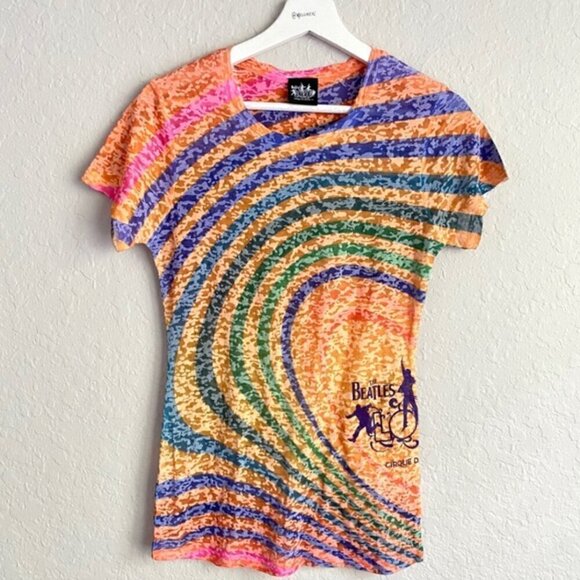 Cirque du Soleil Beatles Love T-Shirt Vintage XL S Burnout Rainbow Sheer Graphic - Picture 1 of 7